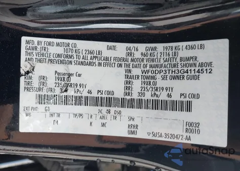 2016 Ford Focus Rs from USA, damaged, VIN WF0DP3TH3G4114512